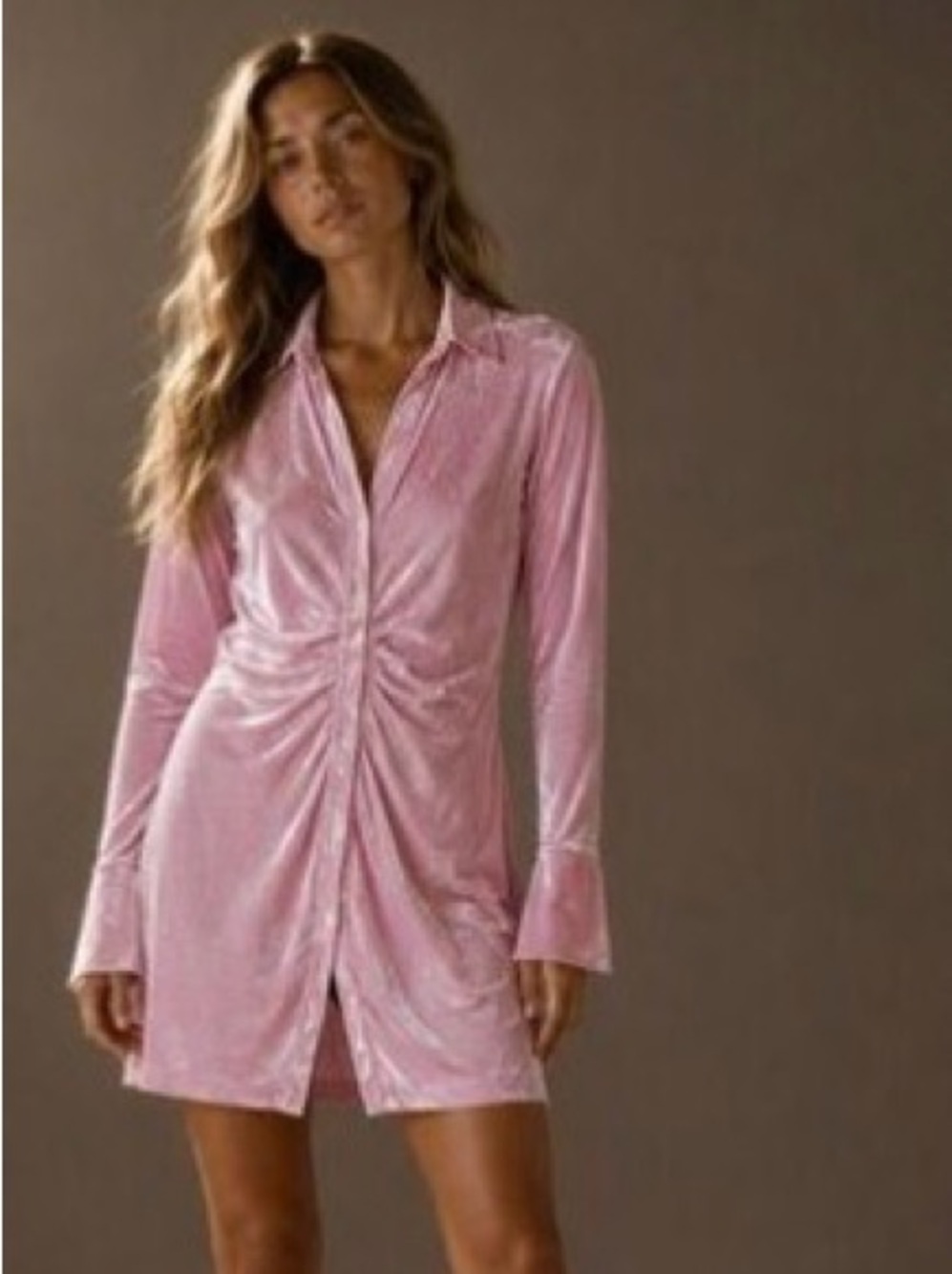 Free People Pink Ruched Button Front Dress Size Small Like New
